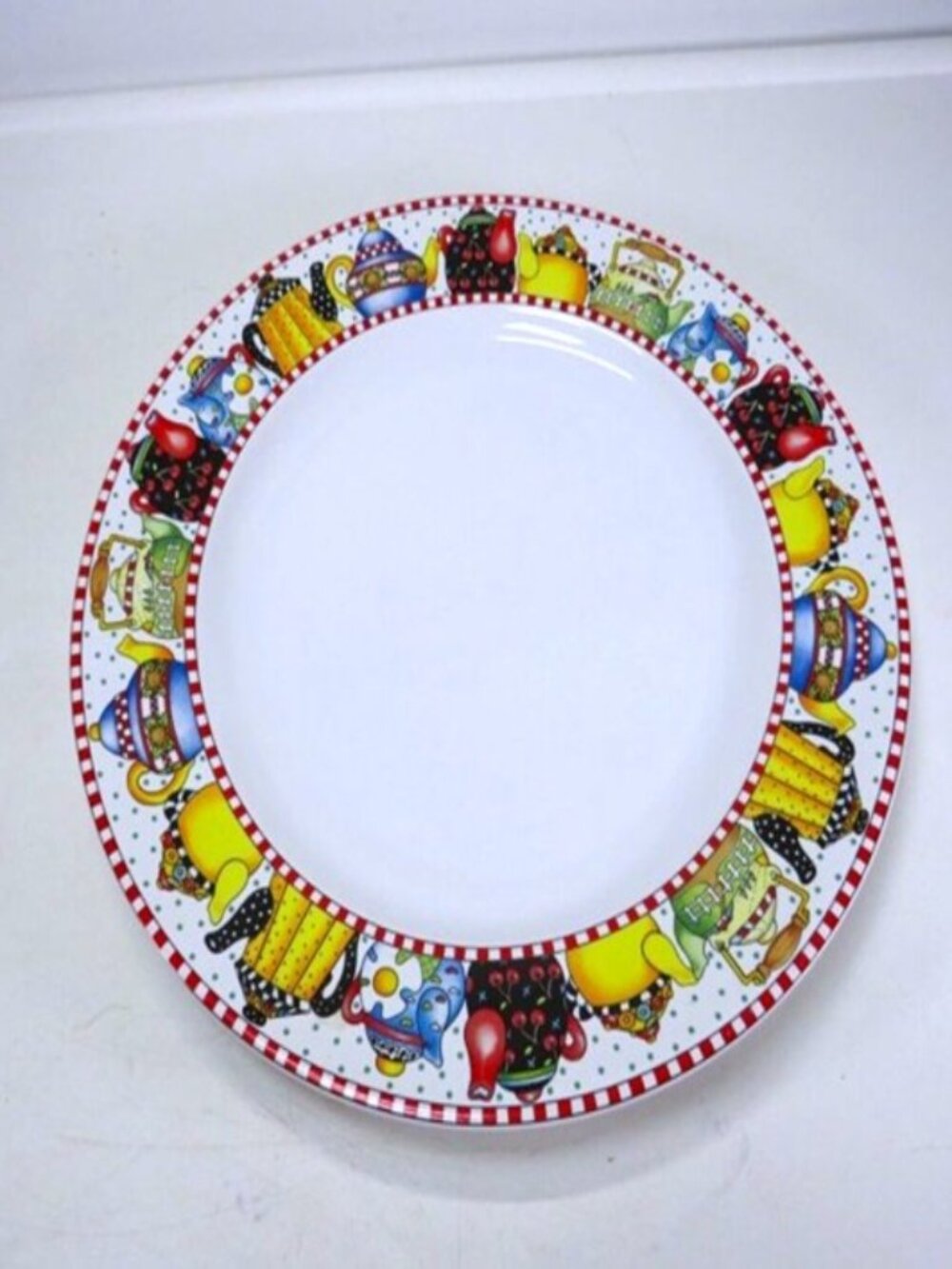 Mary Engelbreit 11" plate stoneware 1994 (1 1/2" tea pots rim) "Afternoon Tea"